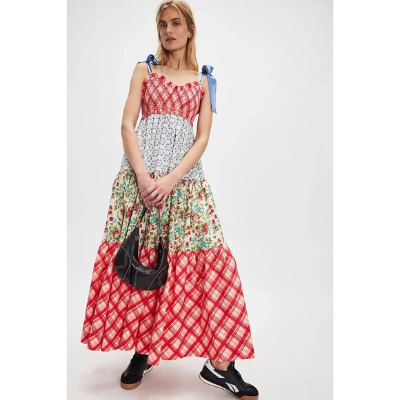 NWT Free People Bluebell Maxi Dress in Cherry Combo Print M $168 Current Style - Picture 2 of 6